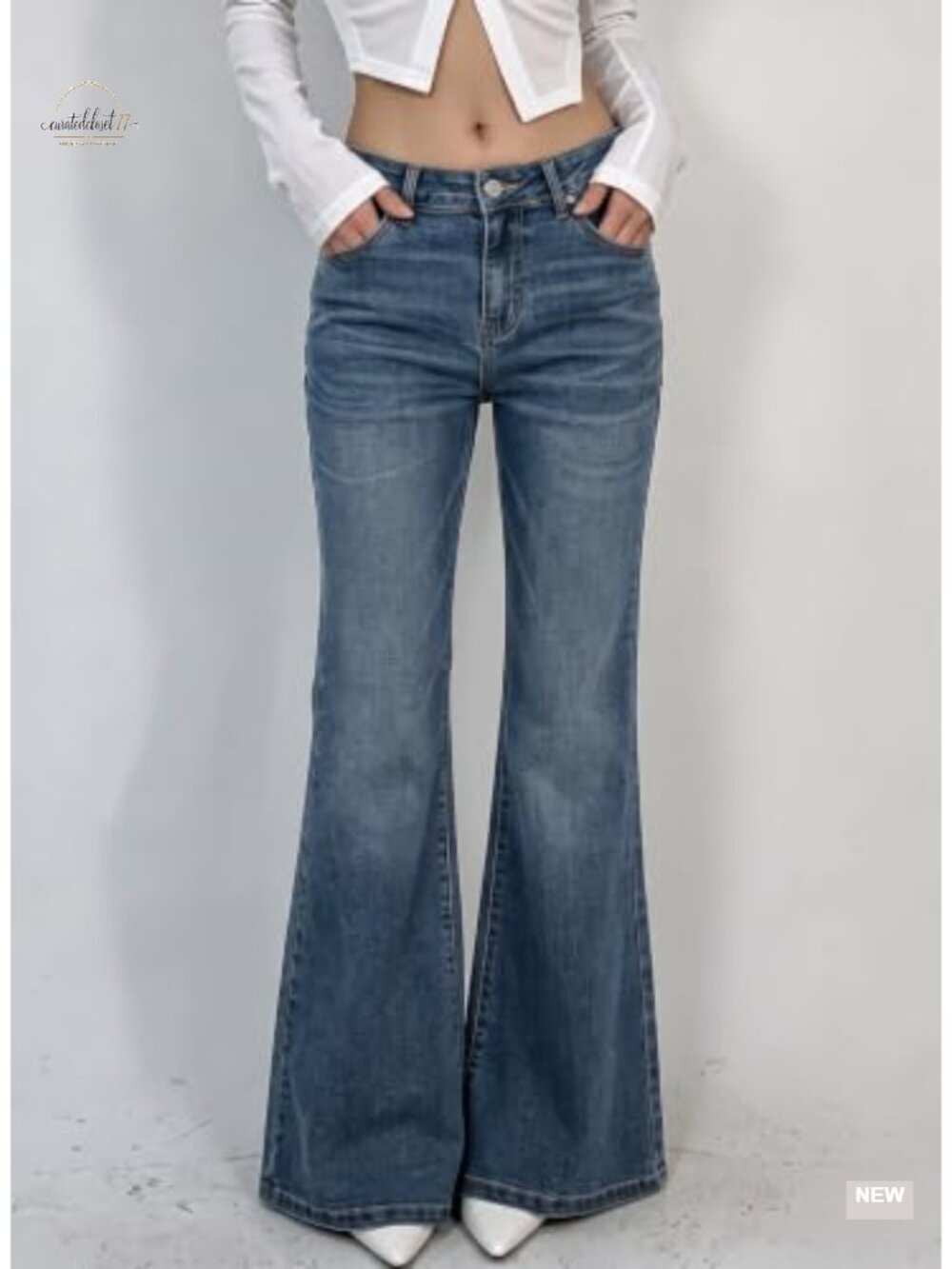 Women's Flare Bell Bottom Jeans Wide Leg Stretchy Denim Pants - Picture 2 of 6